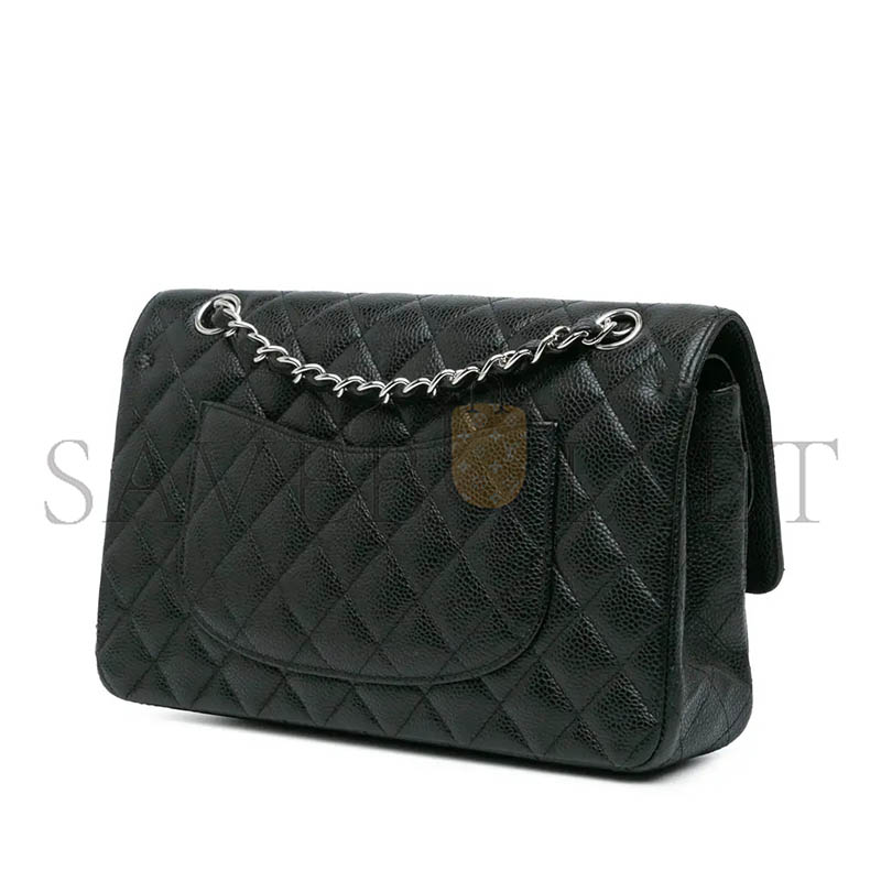 CHANEL MEDIUM CLASSIC FLAP BLACK CAVIAR SILVER HARDWARE  (25.5*16*7.5cm)
